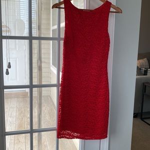 Womens Bebe Red Lace dress with underlining in red